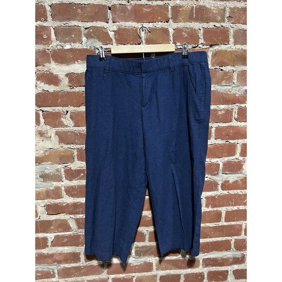 Liz Claiborne Womens Blue Cropped Linen Pants Size Large - Picture 1 of 3